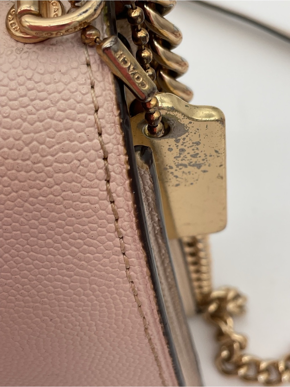 Coach Mini Klare Pebble LeatherCrossbody in Light Beige with Gold Tone Chain - Picture 6 of 16